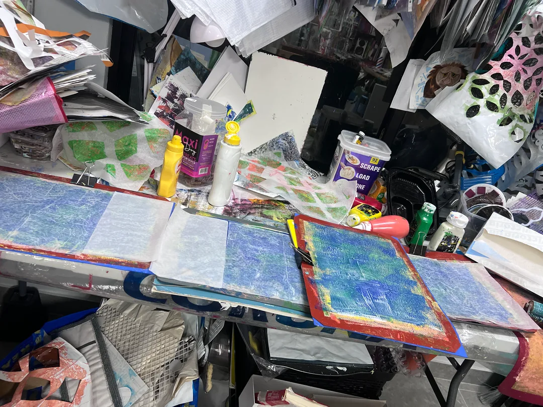 gelliplate printing assembly line by Angeline Marie Martinez